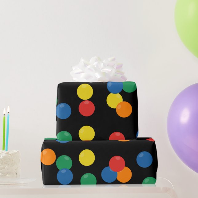 Colourful Ball Black Pattern Wrapping Paper (Party Gifts)