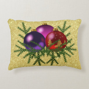 Colourful Ball Ornaments Gold Faux Glitter Decorative Cushion