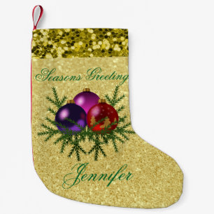 Colourful Ball Ornaments Gold Faux Glitter Small Christmas Stocking