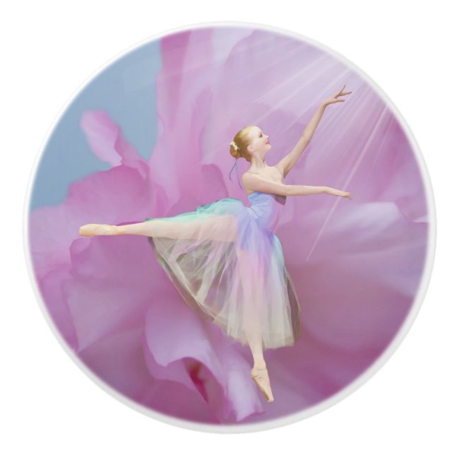 Colourful Ballerina in Arabesque Customisable Ceramic Knob (Front)