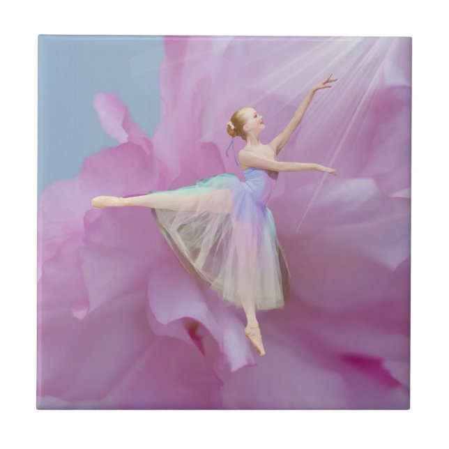 Colourful Ballerina in Arabesque Customisable Ceramic Tile (Front)