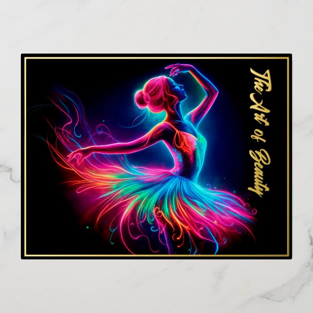 Colourful ballerina neon art bohemian lovely dance foil holiday postcard (Front)