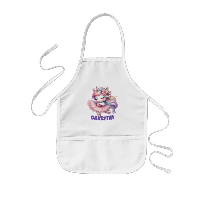 Colourful Ballerina Unicorn Personalised Kids Apron (Front)