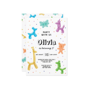 Colourful Balloon Animals Birthday Party, Any Age Invitation