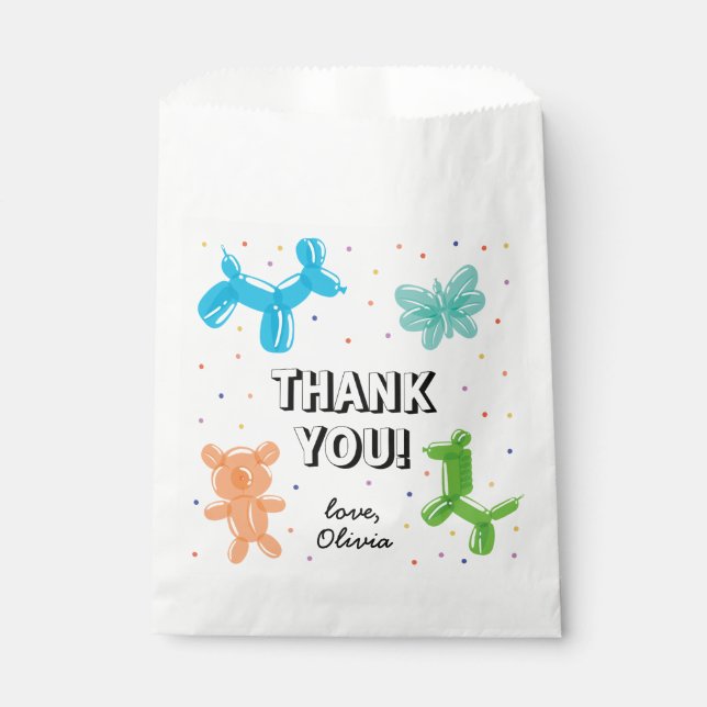 Colourful Balloon Animals Birthday Party Thank You Favour Bag (Front)