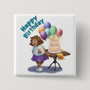 Colourful Balloon Birthday Girl 15 Cm Square Badge