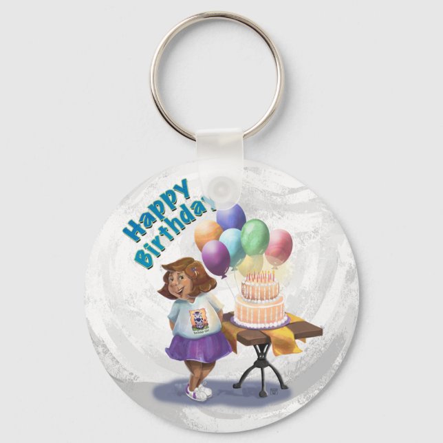 Colourful Balloon Birthday Girl Key Ring (Front)