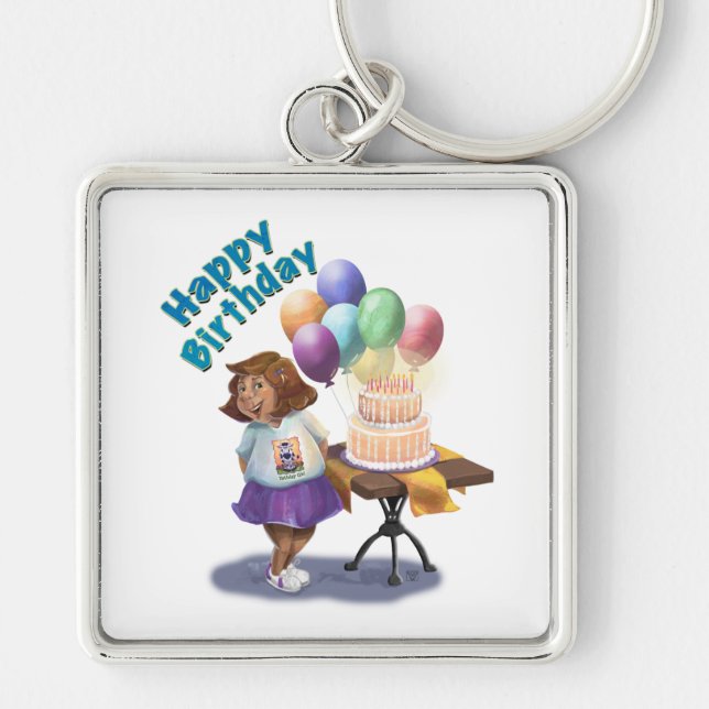 Colourful Balloon Birthday Girl Key Ring (Front)