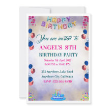 Colourful Balloon Birthday Party Invitations