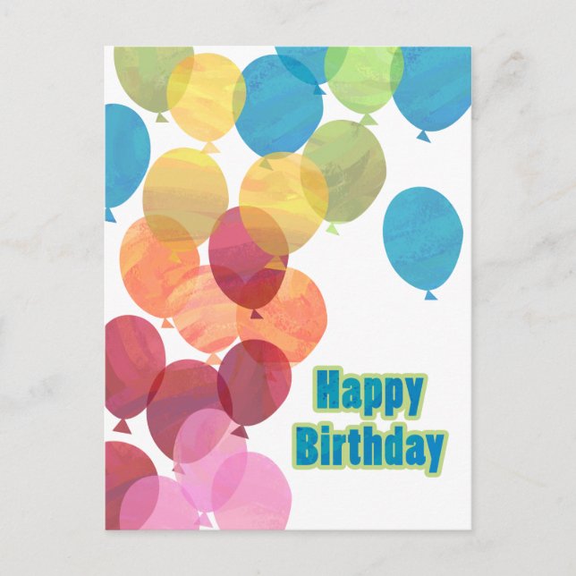 Colourful Balloon Birthday Postcard (Front)