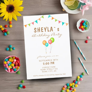 Colourful Balloon Bunting Flag Kids Birthday Party Invitation