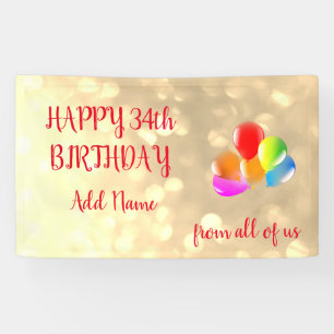 Colourful balloon design Happy 34th Birthday Banner