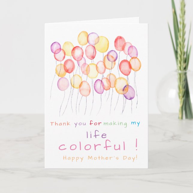 colourful balloon flying Mother's Day card (Front)