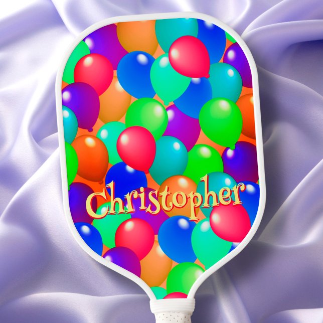 Colourful Balloon Fun Cute Typography Custom Name Pickleball Paddle (Creator Uploaded)