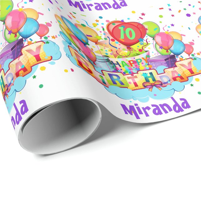 Colourful Balloons Add NAME AGE Birthday Gift Wrapping Paper (Roll Corner)