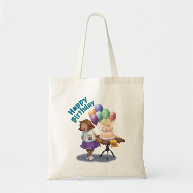 Colourful Balloons and Cake, Birthday Girl Tote Bag (Front)