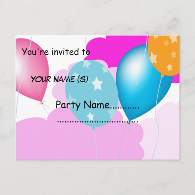 colourful balloons and clouds  invitation postcard (Front)