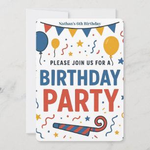 Colourful Balloons and Confetti Kids' Birthday Invitation