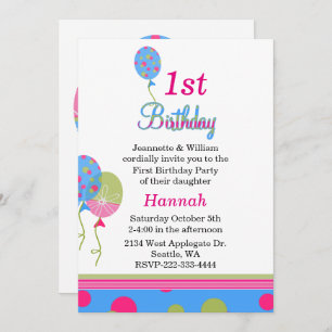 Colourful Balloons Baby's First Birthday Invitatio Invitation