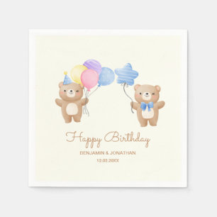 Colourful Balloons Bear Boys Joint Birthday  Napkin