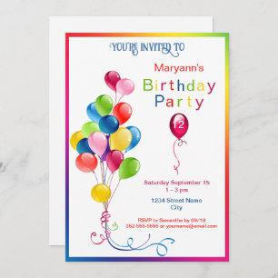 Colourful Balloons Birthday Party Invitation