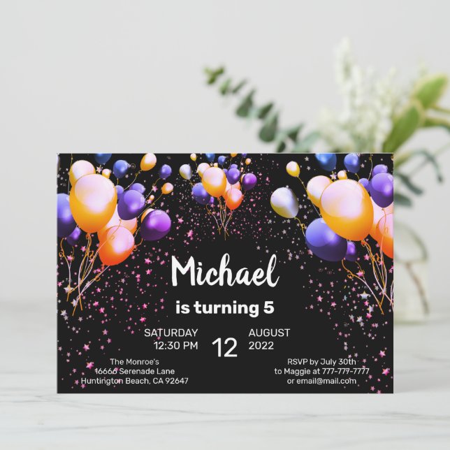 Colourful Balloons Birthday Party Invitation (Standing Front)