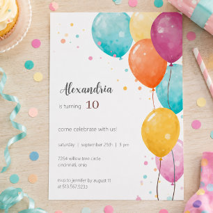 Colourful Balloons Birthday Party Invitation
