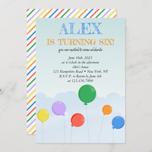 Colourful Balloons Birthday Party Invitation (Front/Back)