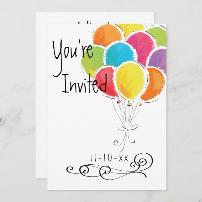 Colourful Balloons Birthday Party Invitation (Front/Back)