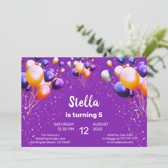 Colourful Balloons Birthday Party Invitation (Standing Front)
