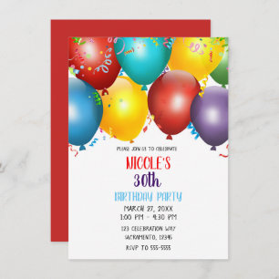 Colourful Balloons & Confetti Birthday Party Invitation