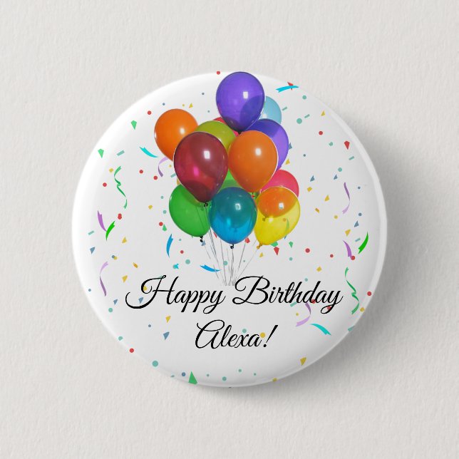 Colourful Balloons & Confetti Birthday Party Pin (Front)