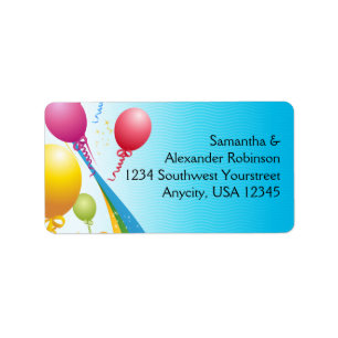 Colourful Balloons Curly Ribbons Label