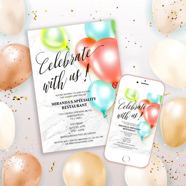 Colourful Balloons Custom Corporate Grand Opening Invitation (Creator Uploaded)
