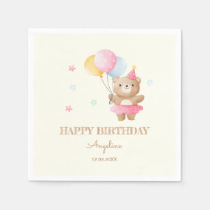 Colourful Balloons Cute Bear Girl Birthday  Napkin