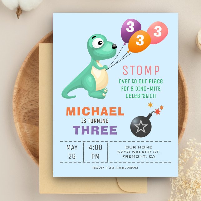 Colourful Balloons Cute Dinosaur Birthday Party Invitation Postcard (Creator Uploaded)