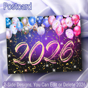 Colourful Balloons Festive Confetti Happy New Year Holiday Postcard