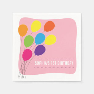 Colourful Balloons Girls 1st Birthday Party Napkin