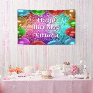 Colourful Balloons Happy Birthday custom Vinyl Banner