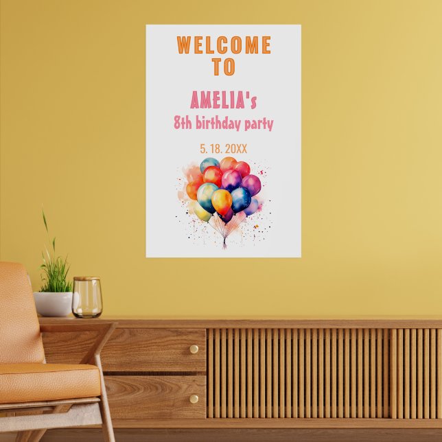 Colourful Balloons Kids Birthday party Welcome Poster (Living Room 2)