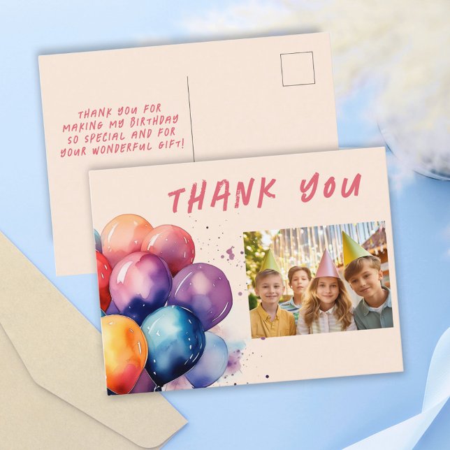 Colourful Balloons Kids Birthday Photo Thank you Postcard (Creator Uploaded)