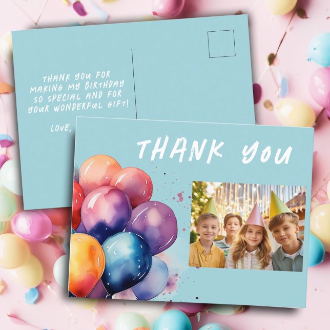 Colourful Balloons Kids Birthday Photo Thank you Postcard (Creator Uploaded)
