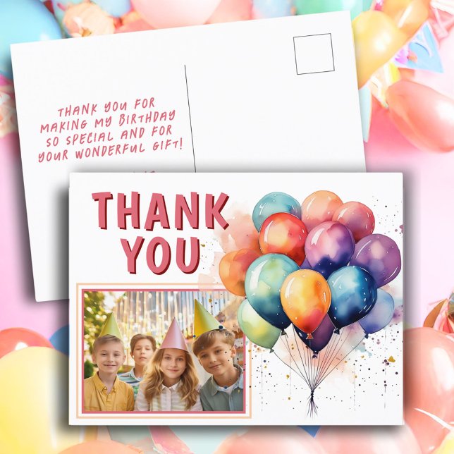 Colourful Balloons Kids Birthday Photo Thank you Postcard (Creator Uploaded)