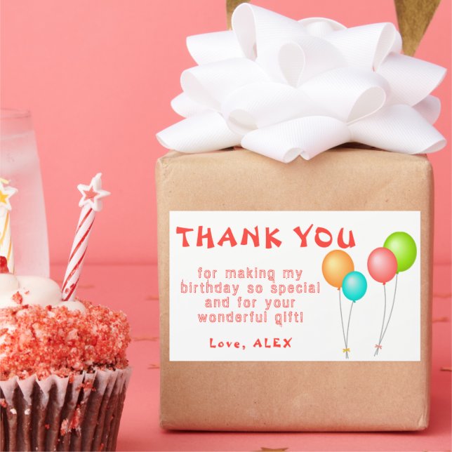 Colourful Balloons Kids Birthday Thank you Rectangular Sticker (Party)