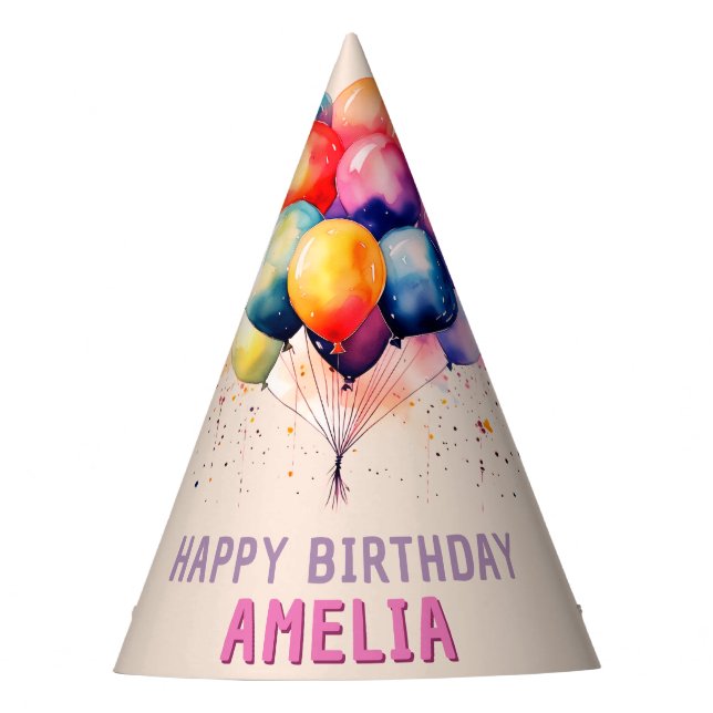 Colourful Balloons Kids Happy Birthday  Party Hat (Front)