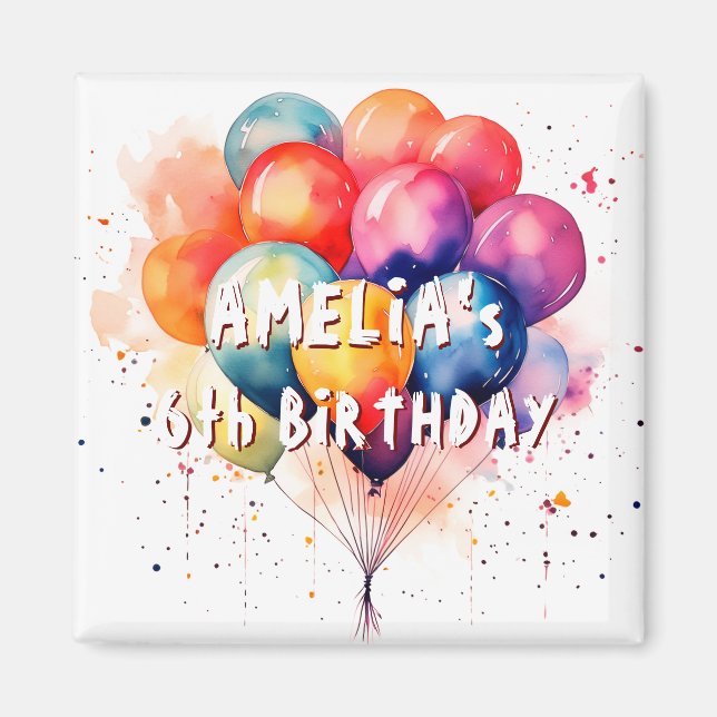 Colourful Balloons Kids Happy Birthday Party Magnet (Front)