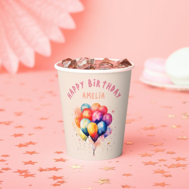 Colourful Balloons Kids Happy Birthday Party Paper Cups (Insitu)