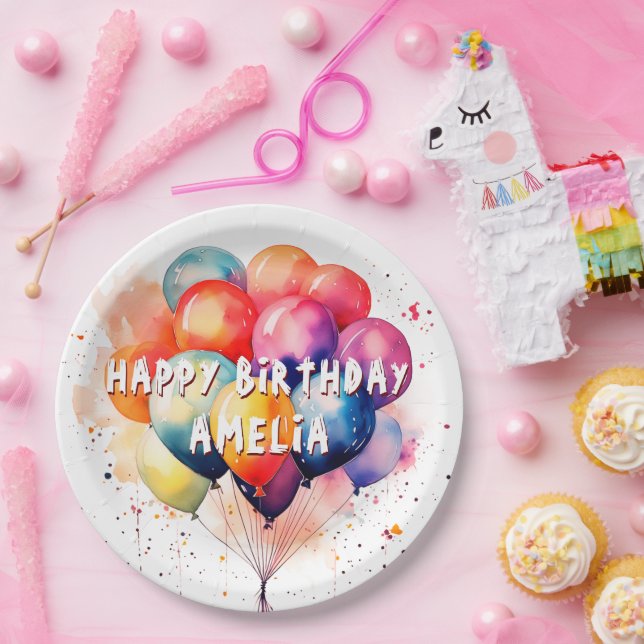 Colourful Balloons Kids Happy Birthday Party Paper Plate (Party)