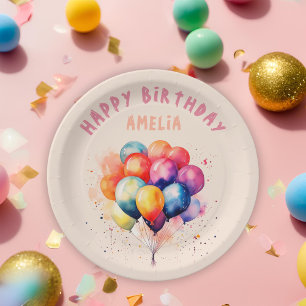 Colourful Balloons Kids Happy Birthday Party Paper Plate