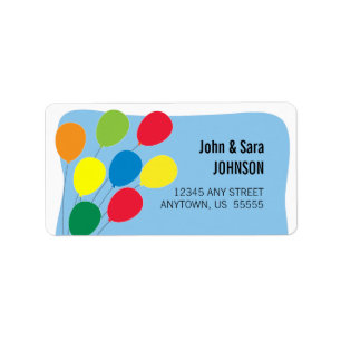 Colourful Balloons on Light Blue Background Label